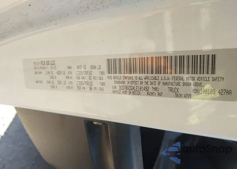 2020 Ram Promaster 2500 High Roof 159 Wb z USA, uszkodzony, nr VIN 3C6TRVDGXLE101492